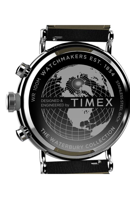 Timex ® Waterbury Standard Chronograph Leather Strap Watch, 43mm In Black