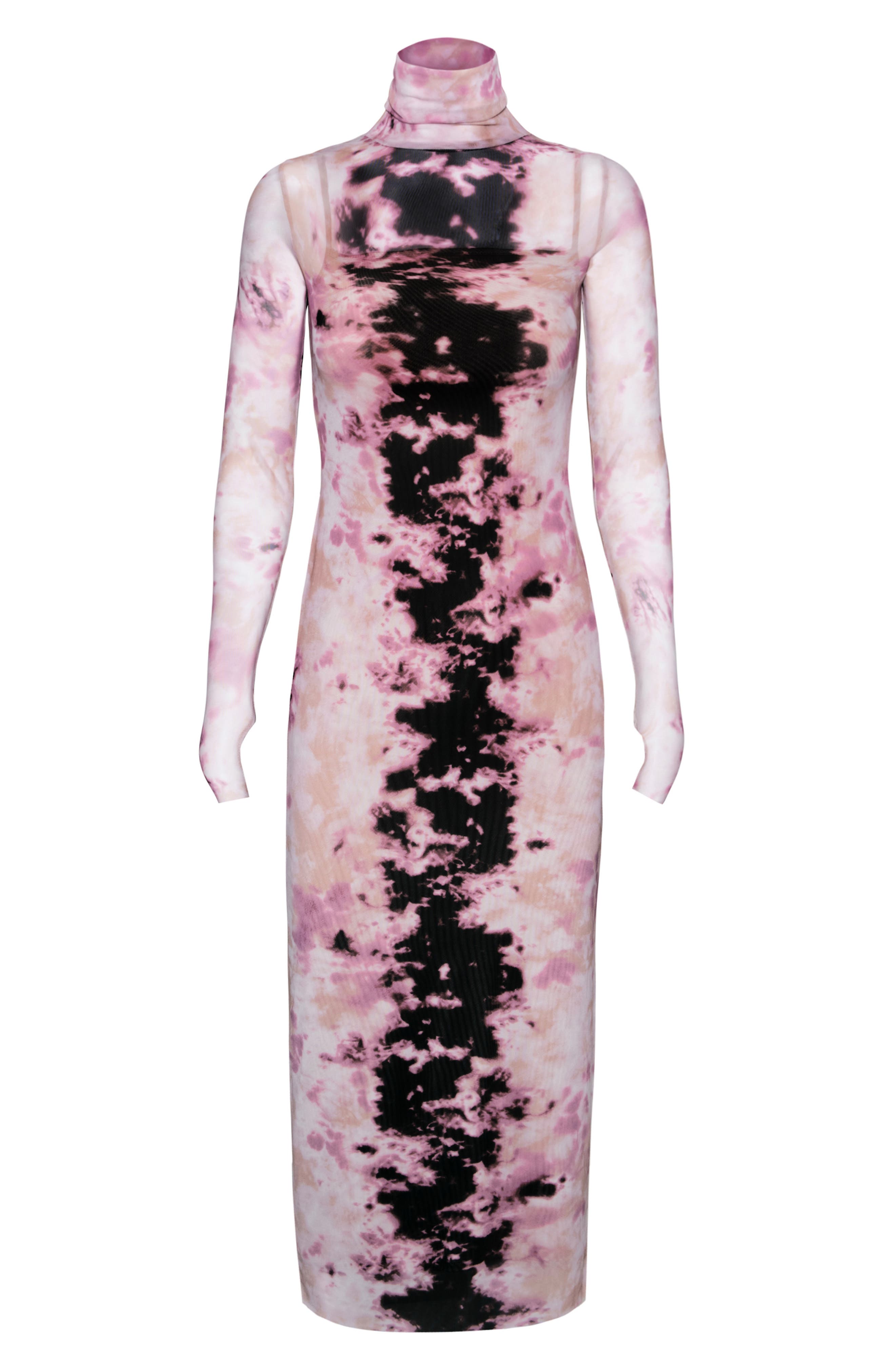 Afrm Shailene Sheer Long Sleeve Dress 