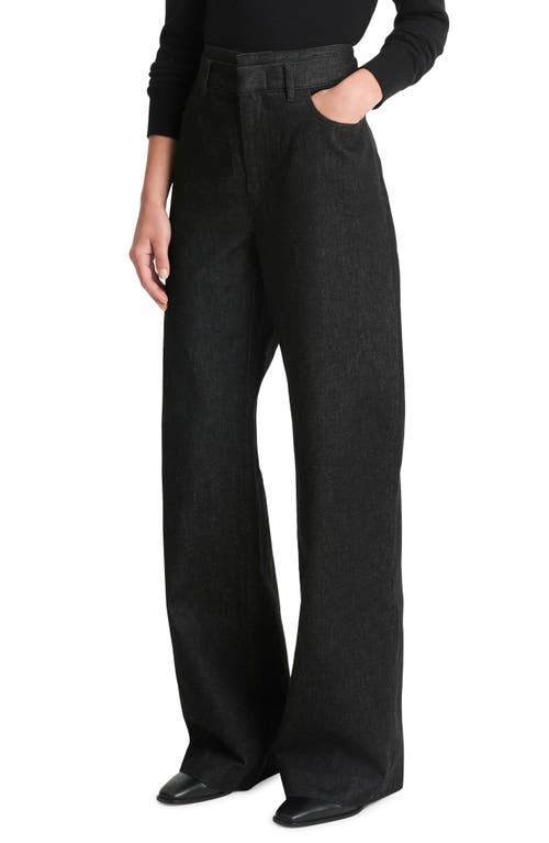 Shop Vince Double Waistband Wide Leg Jeans In Washed Black