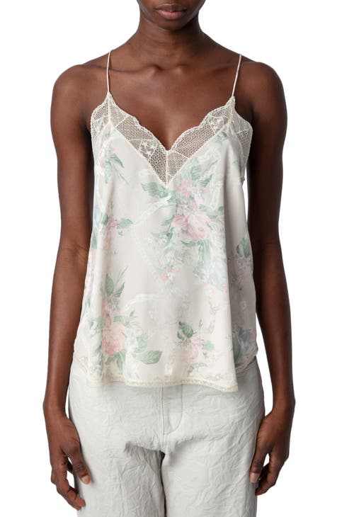 Christy Jac Chains Faded Lace Trim Silk Camisole