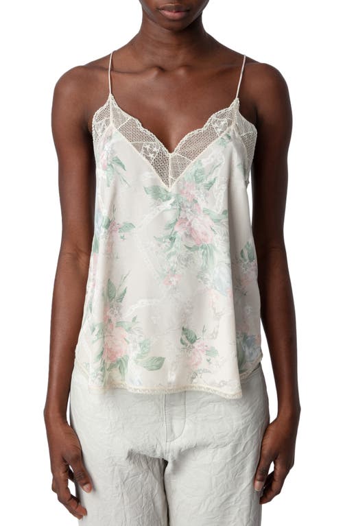 Zadig & Voltaire Christy Jac Chains Faded Lace Trim Silk Camisole Mastic at Nordstrom,