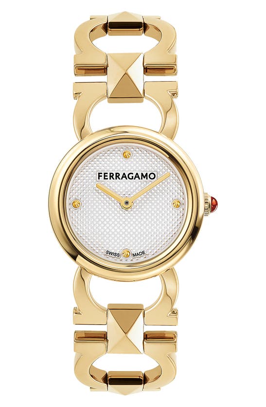 Shop Ferragamo Double Gancio Bracelet Watch, 25mm In Ip Yellow Gold