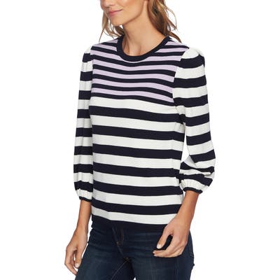 Cece Stripe Blouson Sleeve Sweater, Blue