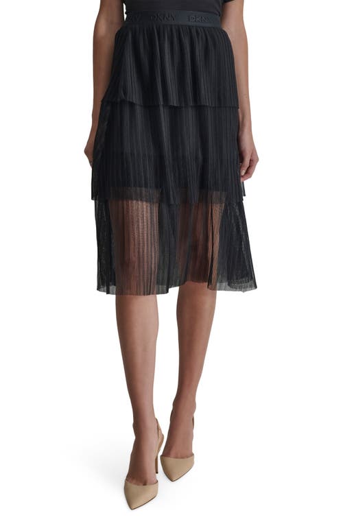 Shop Dkny Tiered Plissé Mesh Skirt In Black