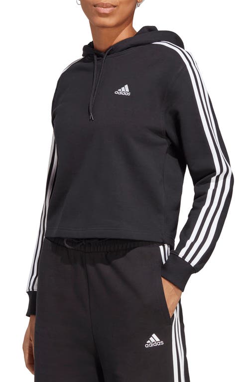 Shop Adidas Originals Adidas 3-stripes Cotton French Terry Crop Hoodie In Black/white