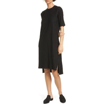 Eileen Fisher Texture Stripe T-Shirt Dress, Black