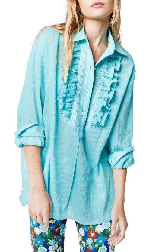 Smythe Oversize Cotton & Silk Tuxedo Shirt In Aqua | ModeSens
