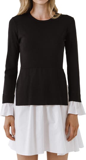 English Factory Combo Knit & Poplin Dress | Nordstrom