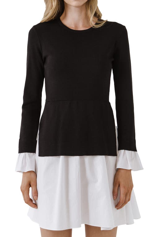 Shop English Factory Combo Knit & Poplin Dress In Black/white