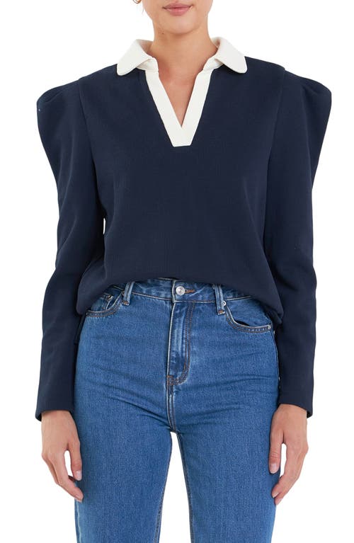 English Factory Polo Sweatshirt In Navy/ Cream
