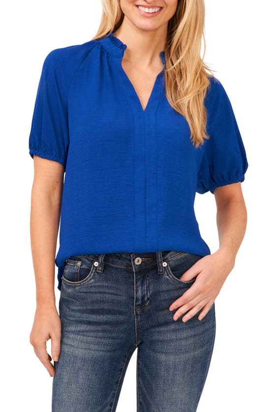 Shop Cece Ruffle Split Neck Blouse In Deep Royal Blue