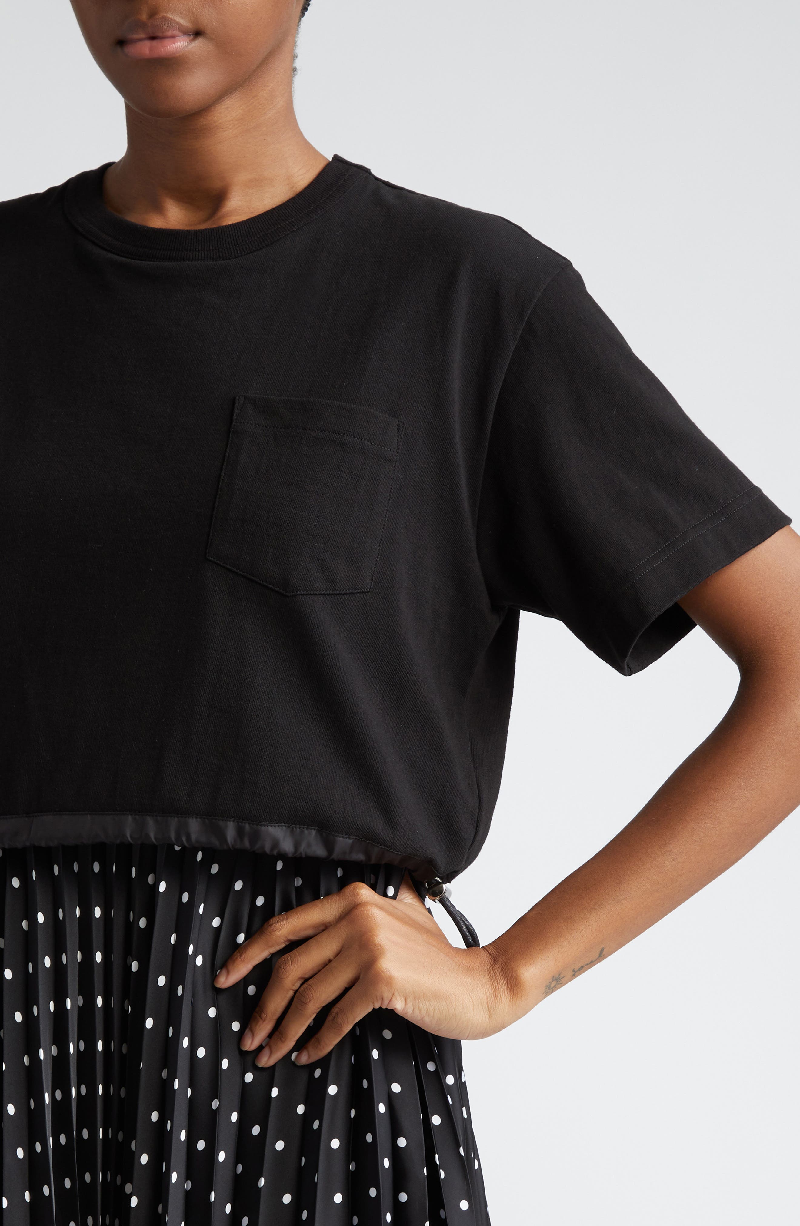 Sacai Mixed Media Pleated Dress in Black Smart Closet