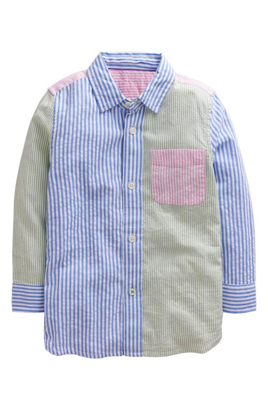 Shop Mini Boden Kids' Hotchpotch Stripe Cotton Seersucker Button-up Shirt In Multi Ticking