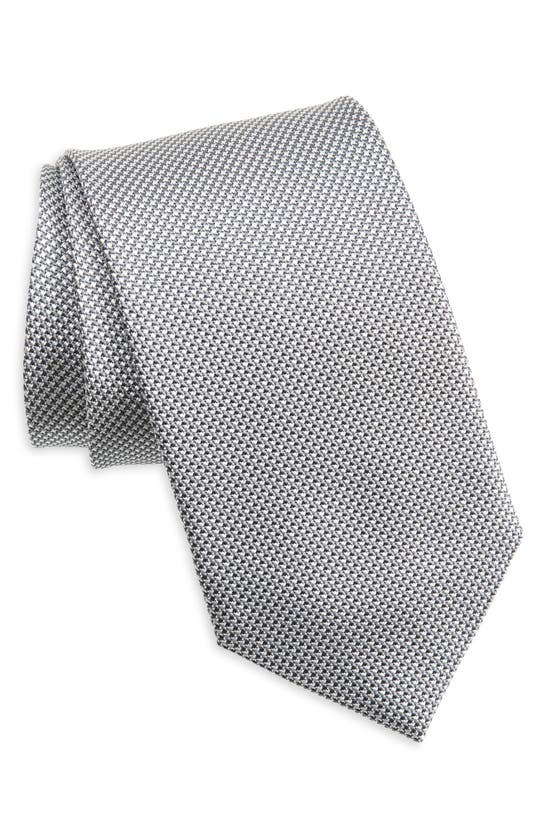 Shop David Donahue Neat Silk Tie In Gray/ White