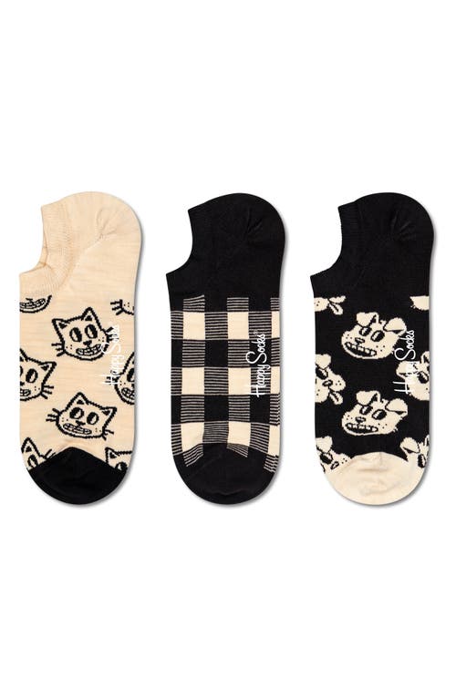 Happy Socks Pets Assorted 3-Pack No-Show Socks in Black