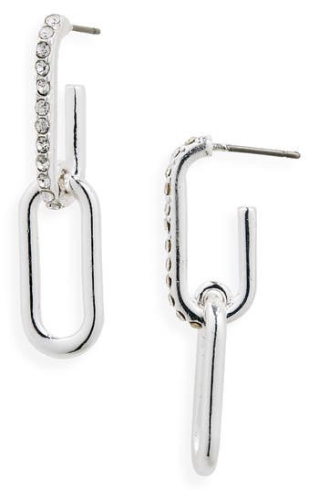 Shop Nine West Oval Link Drop Earrings In Silver/crystal