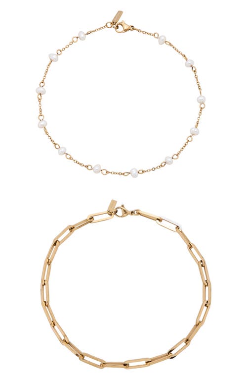 st. Moran Set of 2 Freshwater Pearl & Paper Clip Chain Anklets in White at Nordstrom
