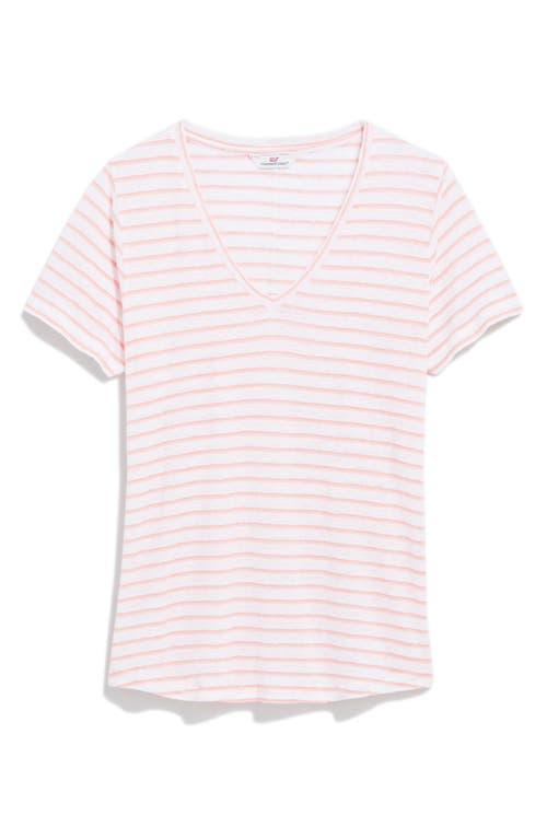 V-Neck Linen T-Shirt in Dv Stripe - Marsh/Pb