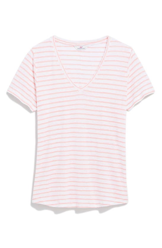 Shop Vineyard Vines V-neck Linen T-shirt In Dv Stripe - Marsh/ Pb