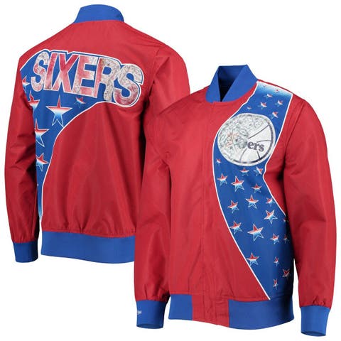 Men's Mitchell & Ness Navy Golden State Warriors Exploded Logo Warm-Up Full-Zip Jacket Size: 3XL