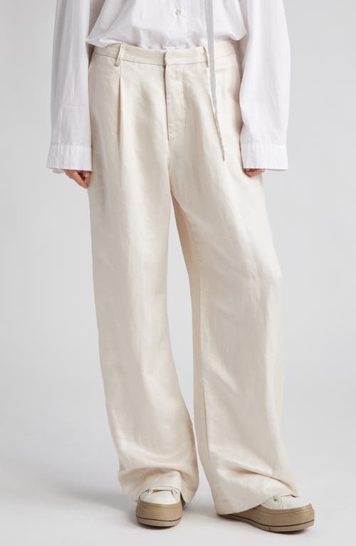 R13 Pleated Linen Blend Wide Leg Trousers in Oyster at Nordstrom, Size 27