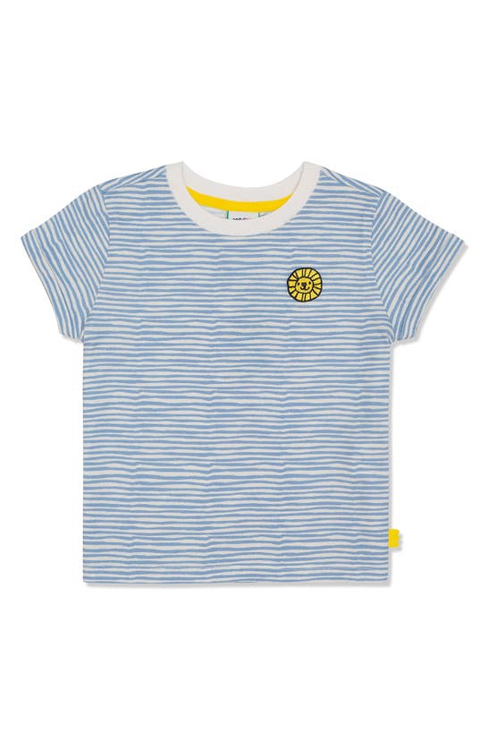 Shop Mon Coeur Kids' Stripe Cotton T-shirt In Natural/ Della Blue
