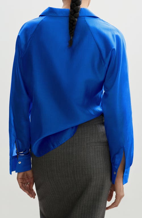 Mango Satin Button-up Shirt In Blue