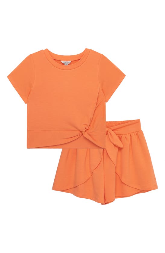 Habitual Kid's Short Sleeve Top & Wrap Front Shorts Set In Orange