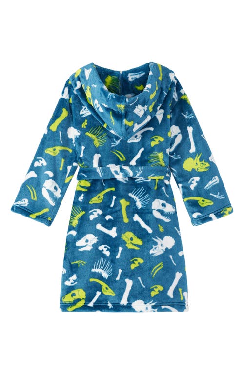 Shop Hatley Kids' Dino Fossils Hooded Fleece Robe In Moroccan Blue