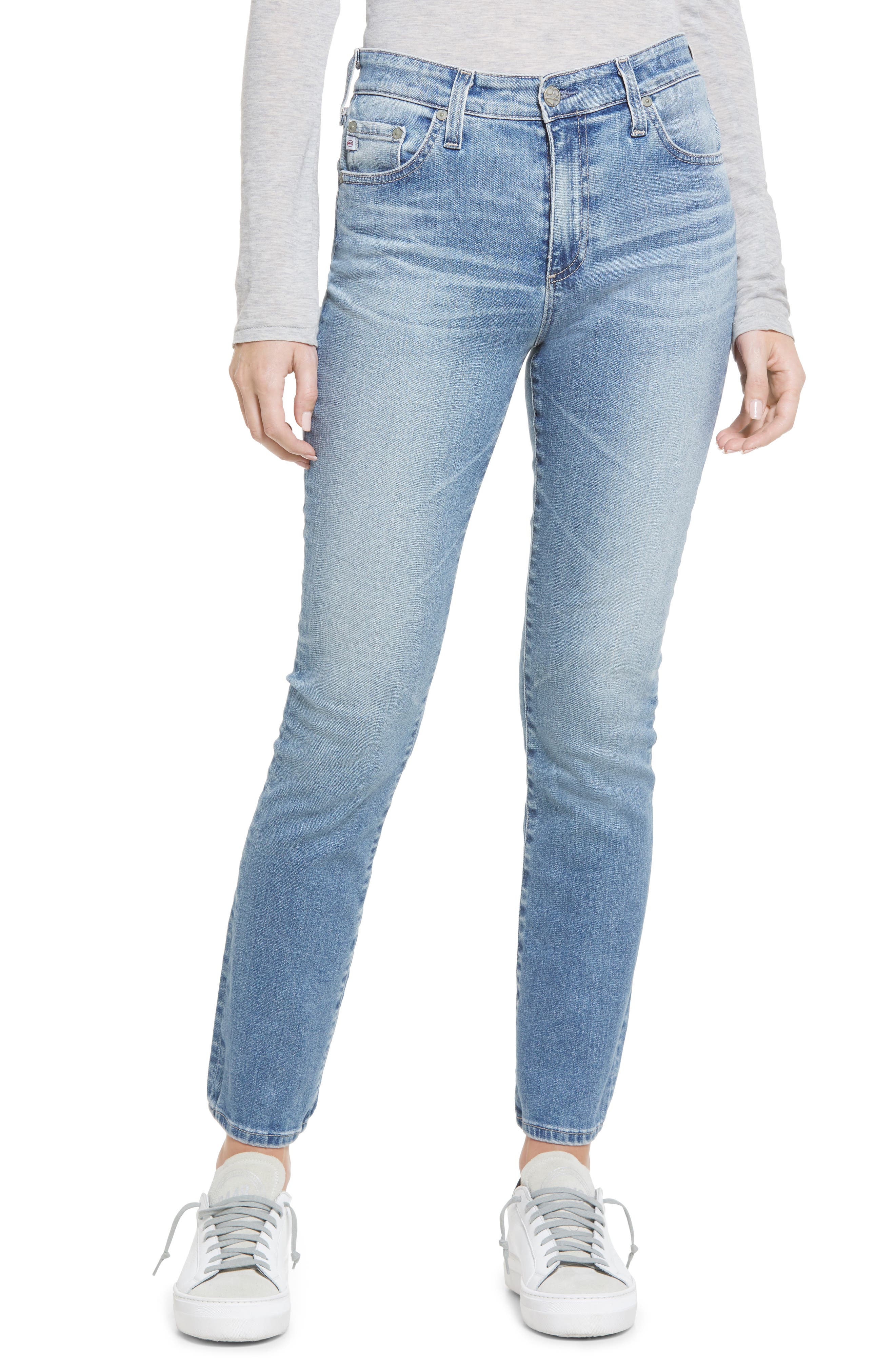 high waisted slim straight leg jeans