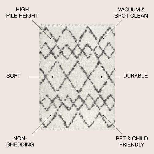 Jonathan Y Mercer Shag Plush Tassel Moroccan Geometric Trellis Area Rug In Ivory/gray