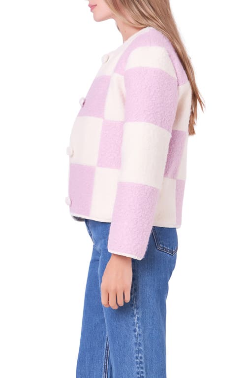 English Factory Women's Shearling Check Cardigan In Lilac/cream
