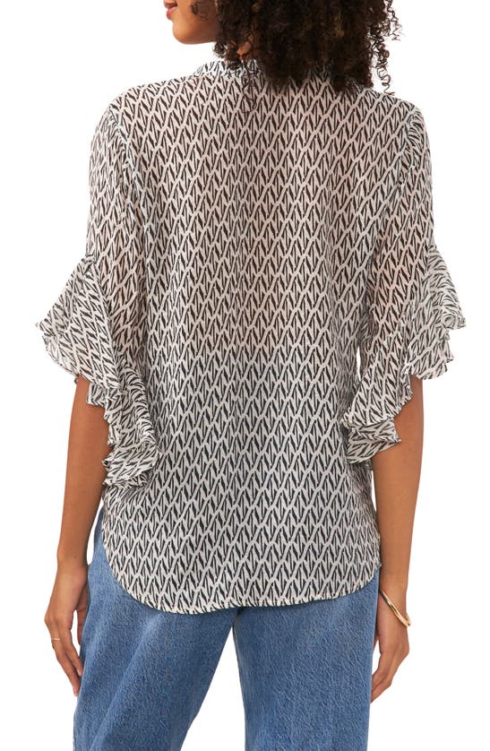 Shop Vince Camuto Geo Print Ruffle Sleeve Top In New Ivory