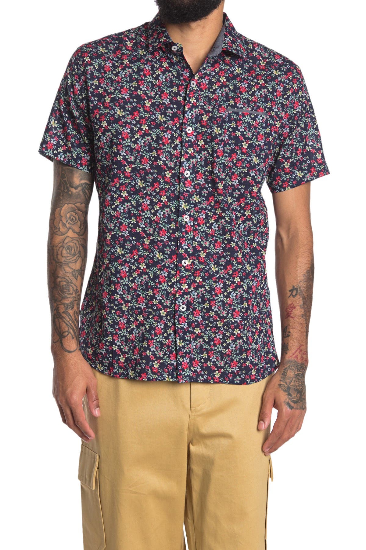 Impatient Wolves Fior Floral Button Down Shirt In Navy1