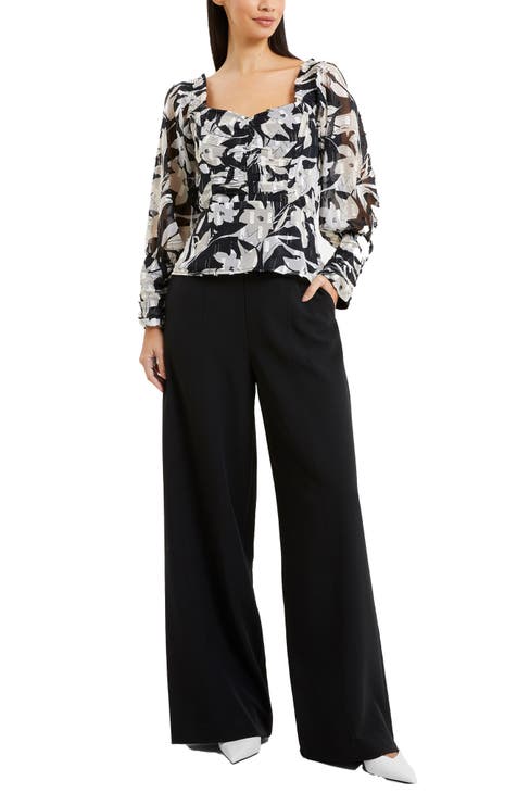 Ally Dinah Floral Long Sleeve Clipped Chiffon Blouse