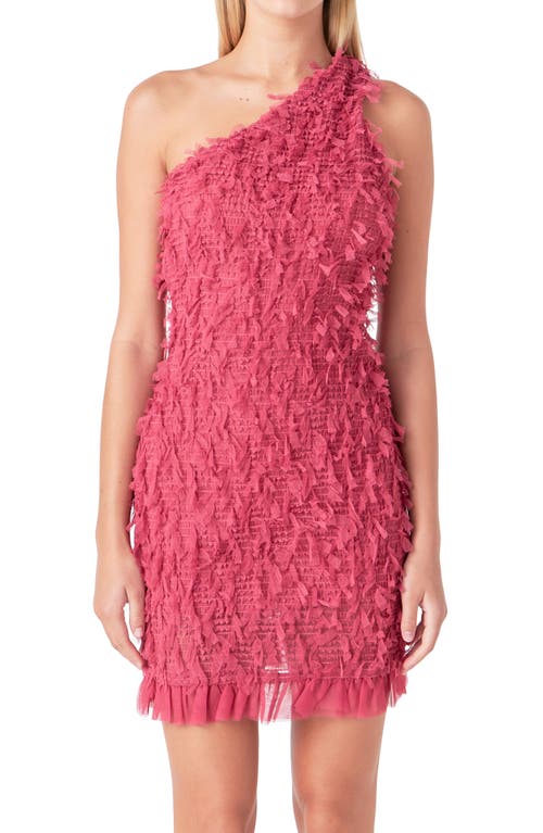 Endless Rose One-shoulder Mesh Fringe Minidress In Burgundy
