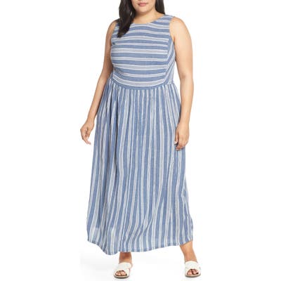 Plus Size Caslon Smocked Cotton Maxi Dress, Blue