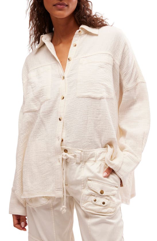 Shop Free People Cardiff Cotton Gauze Button-up Shirt In Optic White