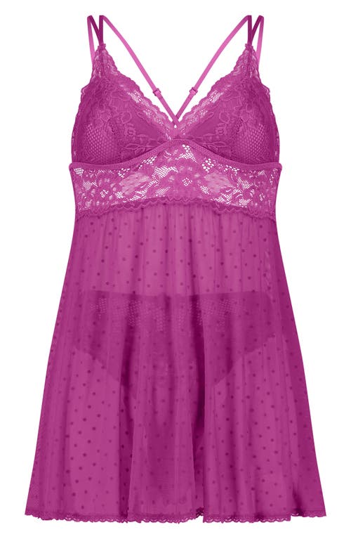 Shop Hunkemoller Hunkemöller Lace Trim Mesh Dot Babydoll Chemise In Festival Fuchsia