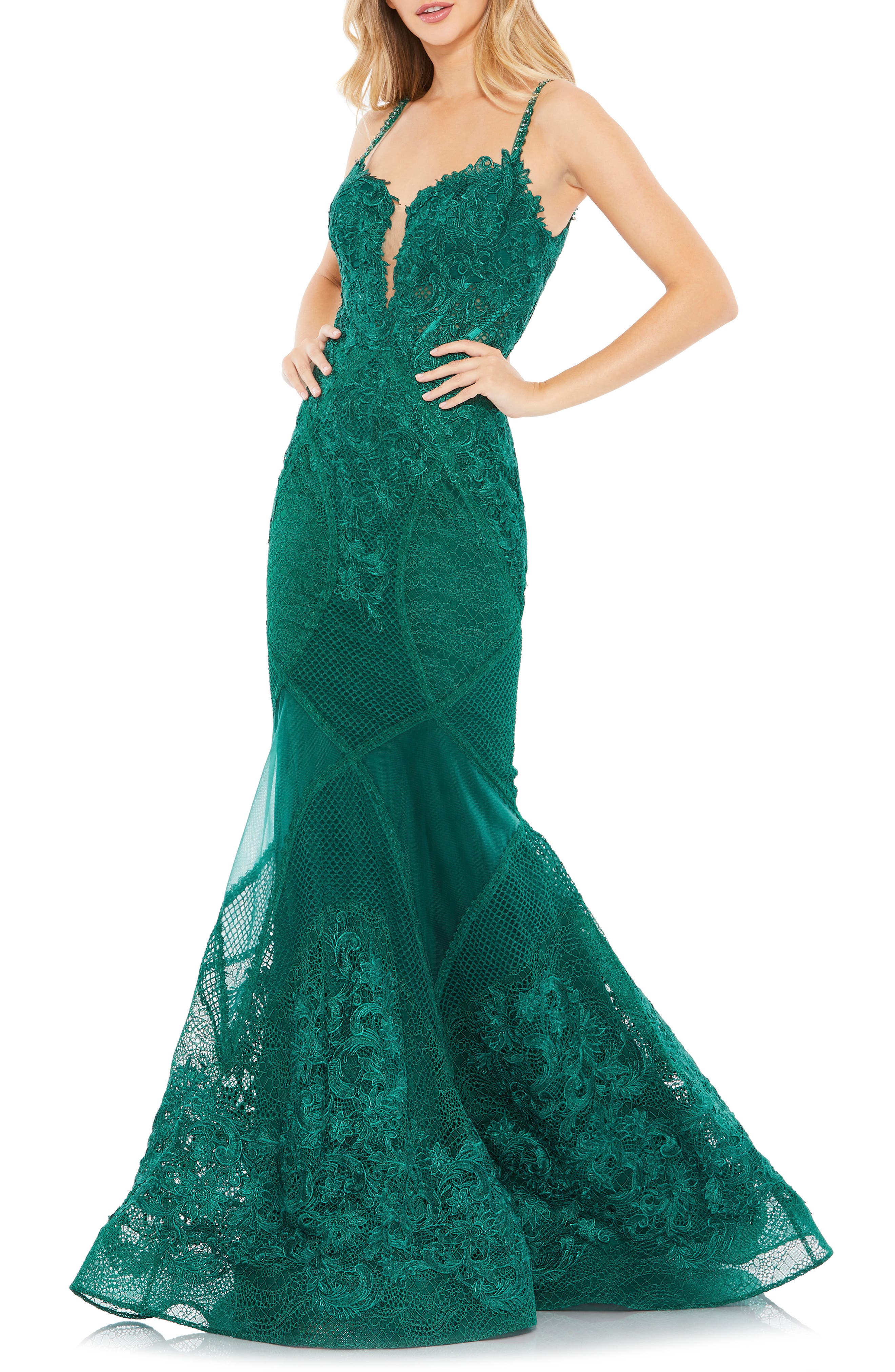 long green lace dress