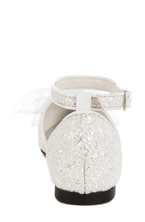 Rag & Co Women's Clarice Sheer Bow Detail Glitter Flat Sandals In White In White