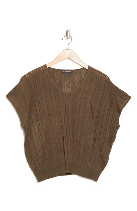 Shop Adrianna Papell V-neck Vertical Rib Sweater In Deep Moss