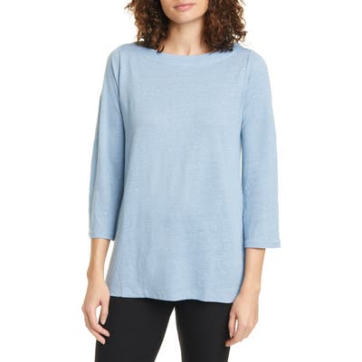 Eileen Fisher Boat Neck Organic Linen Tee, Blue