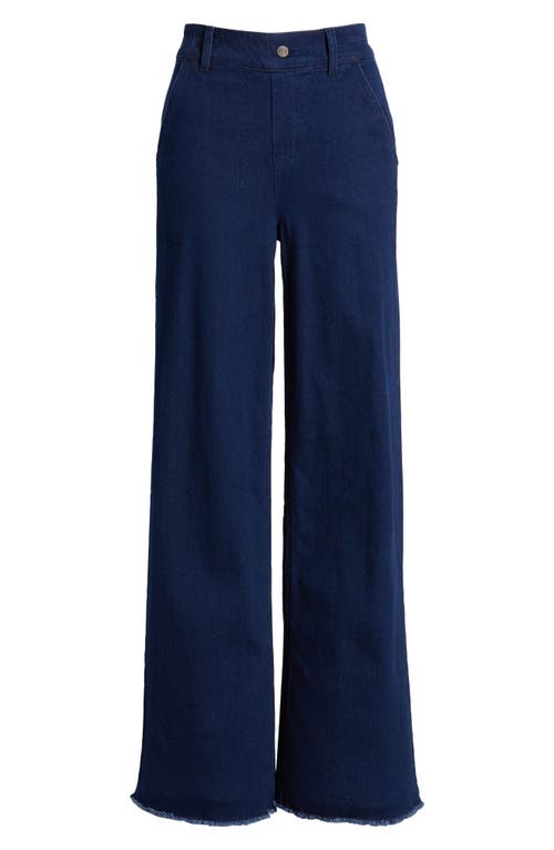 Hue Raw Hem Wide Leg Pull-on Denim Pants In Midnight Rinse Wash