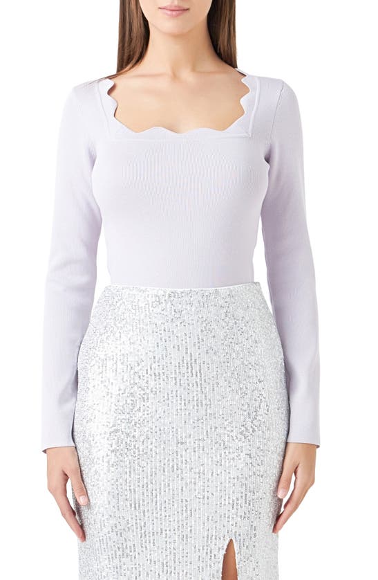Shop Endless Rose Scallop Square Neck Sweater In Lilac