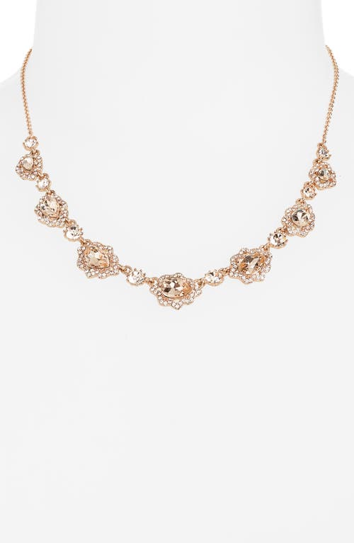 Marchesa Pear Crystal Halo Frontal Necklace In Rose Gold/silk