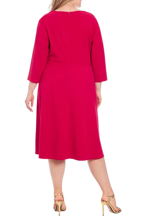 London Times Plus Size Topstitched 3/4-sleeve Dress In Sangria