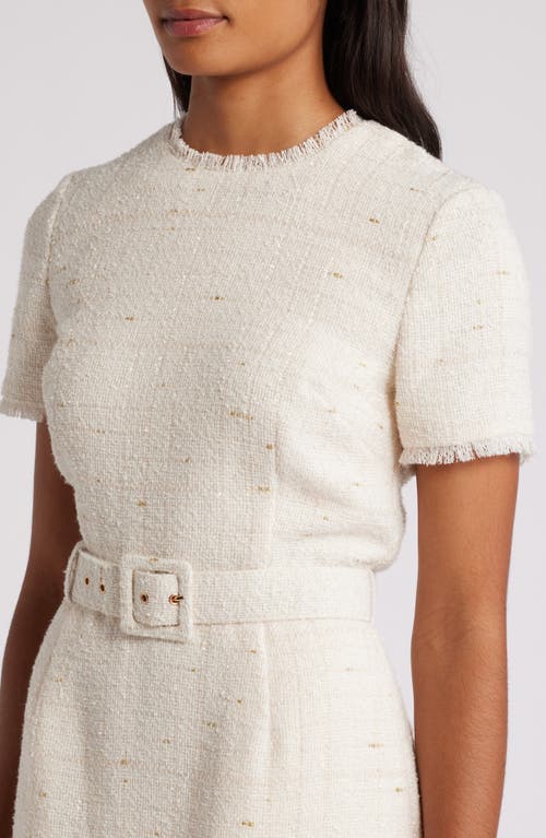 Shop Tahari Asl Belted Tweed Dress In Vanilla