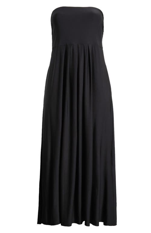 Shop 24seven Comfort Apparel Pleated Stretch Strapless A-line Dress In Black