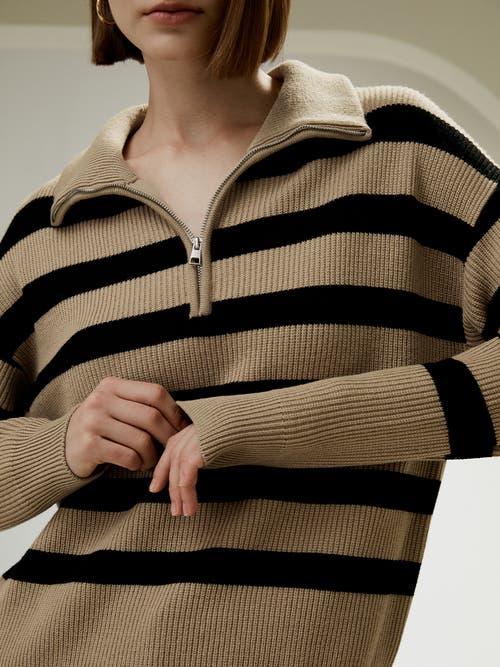 Lilysilk Collared Quarter-zip Wool Sweater In Brown
